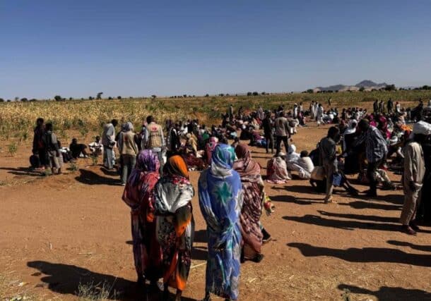 Displaced people who fled fighting in El Fasher arrive in Tawila, North Darfur, on Oct. 27, 2025.