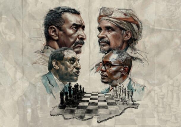 A photo provided by Atarnetwork shows the leaders of Sudan's rival governments