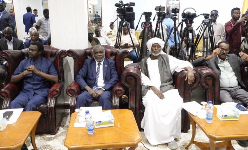 Leaders of the Democratic Bloc at a press conference following their meeting in Port Sudan on October 5, 2025."