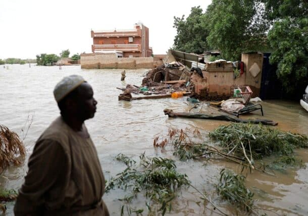 A file photo shows houses damaged by flooding from the Nile River in Sudan.