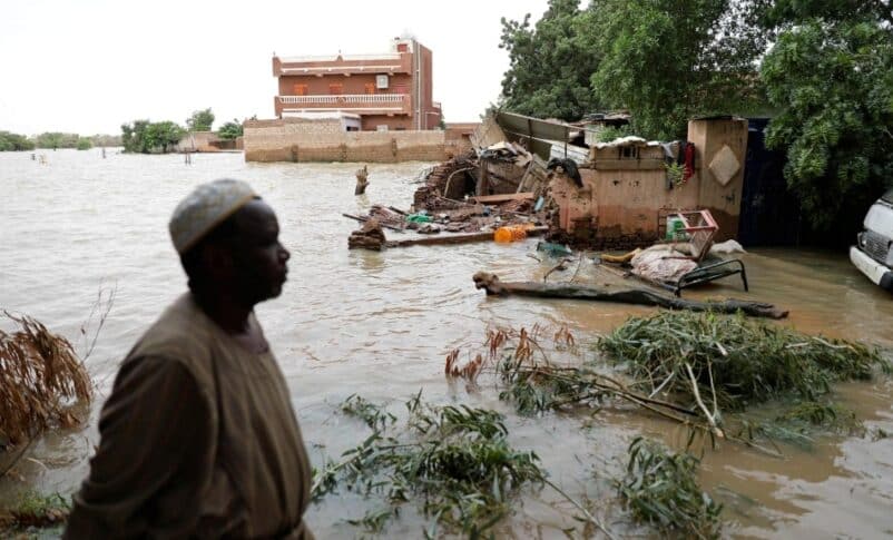 A file photo shows houses damaged by flooding from the Nile River in Sudan.