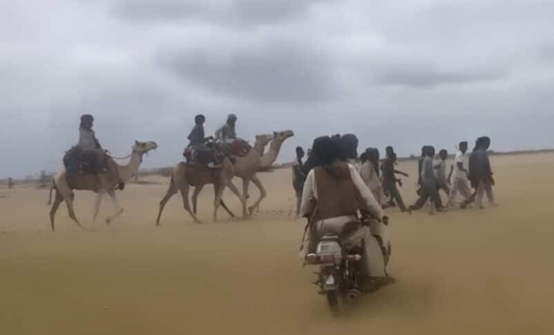 Mounted and motorized SRF forces surround and intercept civilians attempting to escape the conflict in El Fasher, on October 9, 2025