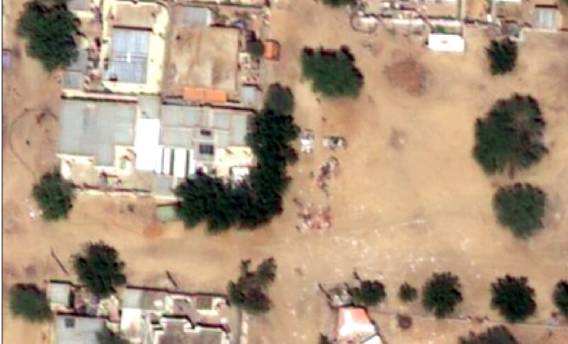 Satellite imagery from 27 October 2025, reveals objects consistent with human bodies and reddish ground discoloration, which were not visible in prior images. HRL photo