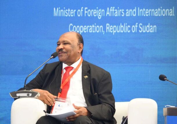 Sudanese foreign minister speaks at the Aswan Forum on Oct 19, 2025