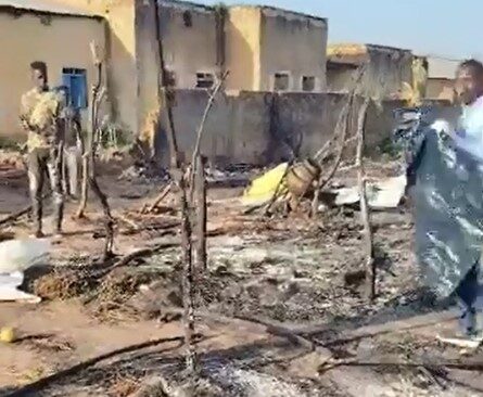 People gather at the scene of a drone strike in Kadugli to recover the bodies of victims on Nov. 1, 2025.