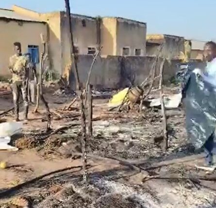 People gather at the scene of a drone strike in Kadugli to recover the bodies of victims on Nov. 1, 2025.