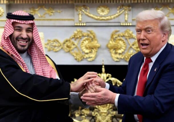 US President Donald Trump and Saudi Crown Prince and Prime Minister Mohammed bin Salman hold hands during a meeting in the Oval Office at the White House in Washington, DC, November 18, 2025. Reuters photo