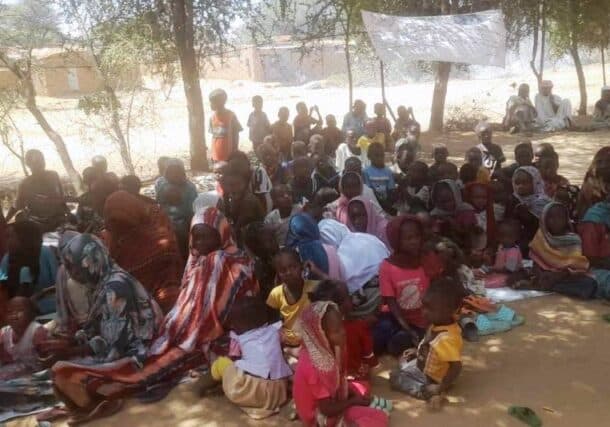 Recently arrived IDPs gathered under a tree in Twaila, North Darfur on Nov 7, 2025