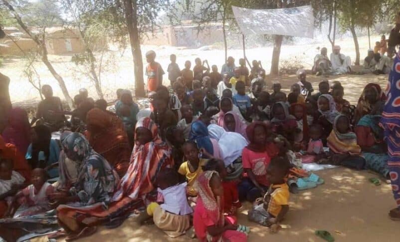 Recently arrived IDPs gathered under a tree in Twaila, North Darfur on Nov 7, 2025