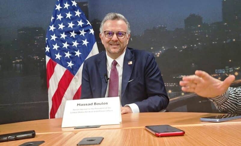 U.S. President Donald Trump's senior adviser for Africa, Massad Boulos, speaks to journalist in Cairo on November 3, 2025