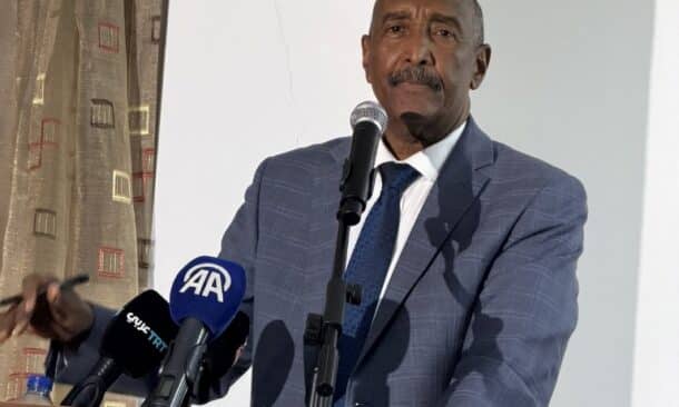 Abdel Fatah al-Burhan speaks at the Sudanese embassy in A,kara on Dec 27, 2025