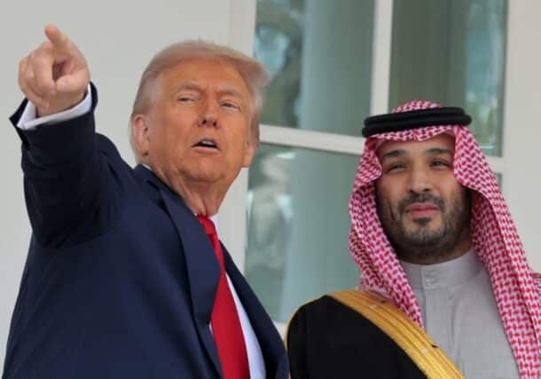 President Trump (L) gives Saudi Crown Prince Mohammed bin Salman a tour of the White House on Nov. 18, 2025, Getty Images