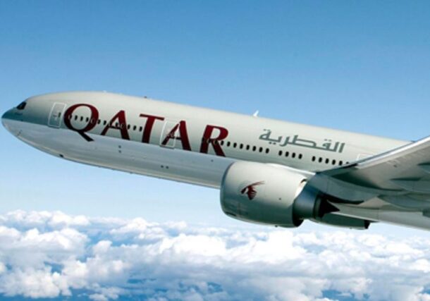 A Qatar Airways aircraft in flight.