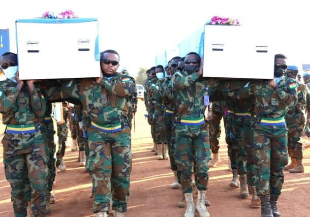 Six Bangladeshi peacekeepers, killed in a drone attack on the UNISFA base in Kadugli on Dec 13, were honored during a solemn ceremony held in Abyei on Dec 15, 2025