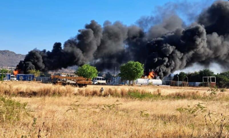 Smoke rises from the UNISFA compound following a drone attack in Kadugli, December 13, 2025.