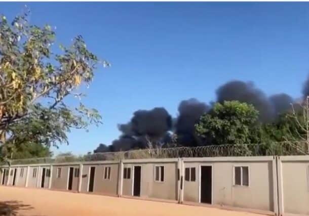 UNISFA premises in Kaduglei burning after a drone attack on Dec 13, 2025