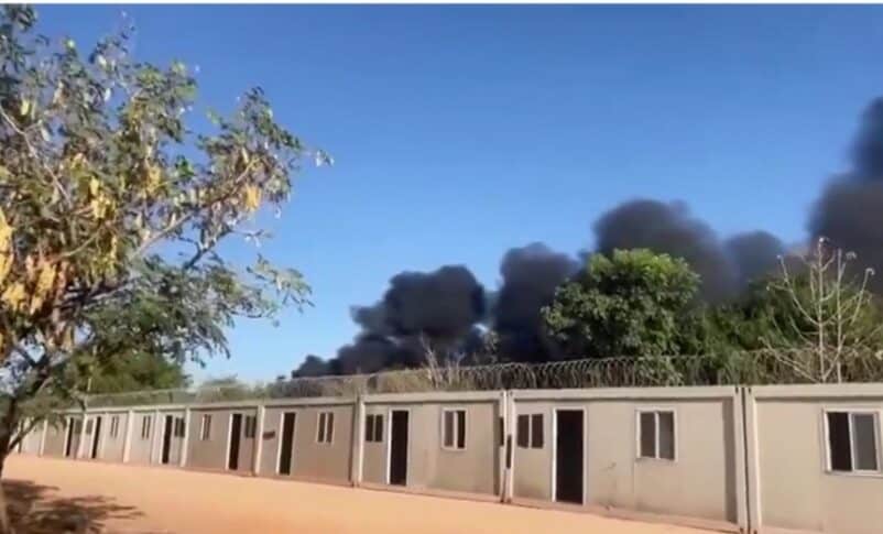 UNISFA premises in Kaduglei burning after a drone attack on Dec 13, 2025