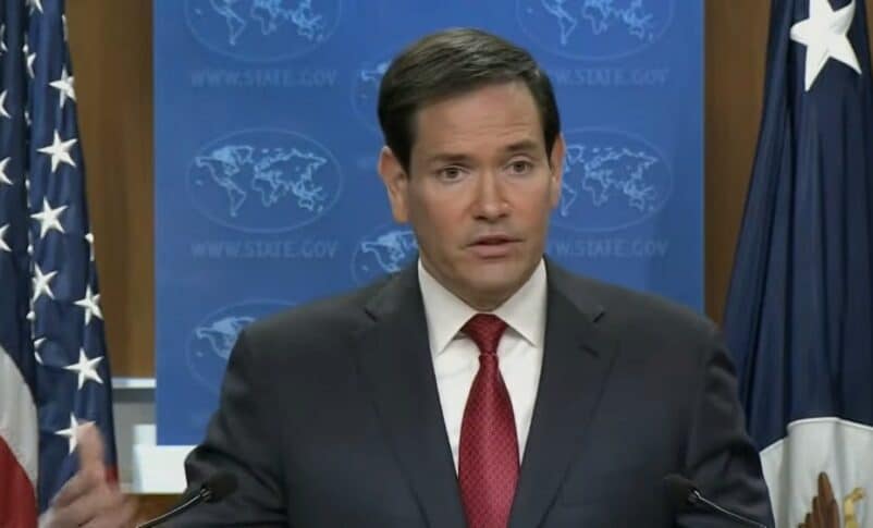 US Secretary of State Marco Rubio speaks to reporter in Washington on Dec 19, 2025