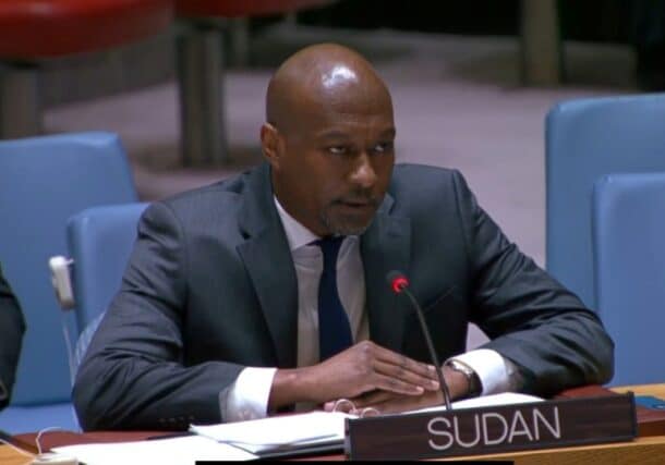 Ammar Mohamed Mahmoud, Sudan's UN Mission Deputy Head speaks at the Security Council on January 19, 2026