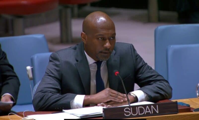 Ammar Mohamed Mahmoud, Sudan's UN Mission Deputy Head speaks at the Security Council on January 19, 2026