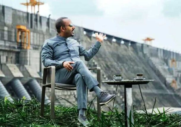Ethiopian Prime Minister Abiy Ahmed overlooking the Grand Ethiopian Renaissance Dam (GERD) following the announcement of full operations.