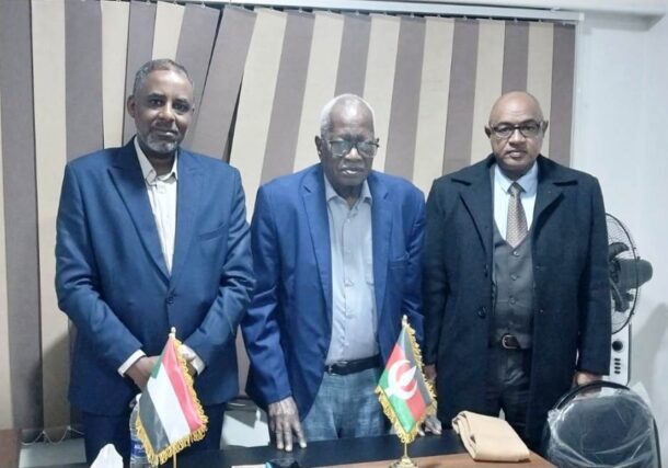 From L-R Nour al-Din Salah al-Din of the National Current, Mohamed Abdallah al-Doma DUP acting leader, and Suliman al-Ghouz, NC council head after a joint political session in Khartoum, Sudan, Jan. 23, 2026.