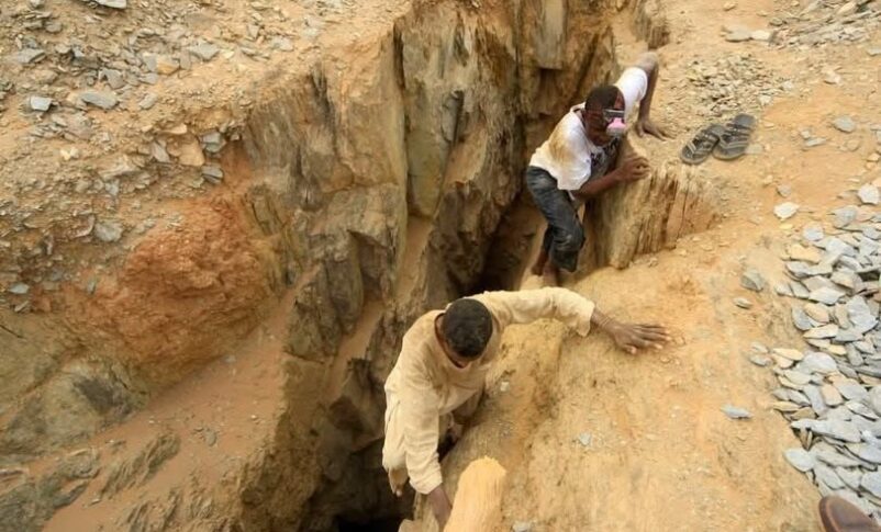 Gold miners at a mining area in Abu Jubayhah county in South Kordofan