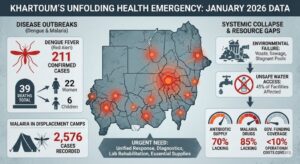 Data visualization of the unfolding health emergency and urgent needs in Khartoum.