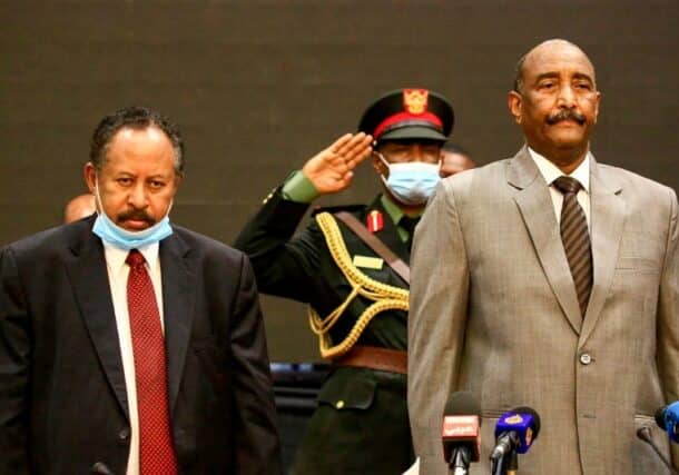 L to R Sudan’s Prime Minister Abdalla Hamdok and Sovereign Council chief General Abdel Fattah Al-Burhan. File AFP