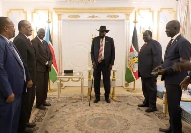 President Kiir receives Sudan's Malik Agar and his delegation in Juba on Jan 26, 2026, South Sudan presidency photo