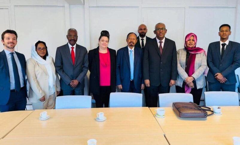 Members of the "Somoud" delegation, led by former Prime Minister Abdallah Hamdok, pose with Emmanuel Blattmann, Director General for Africa at the French Ministry of Foreign Affairs, in Paris, January 20, 2026. Somoud photo