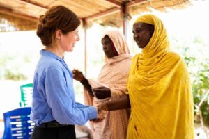 UK Minister Chapman meets Sudanese refugees in Adré camp in May 2025