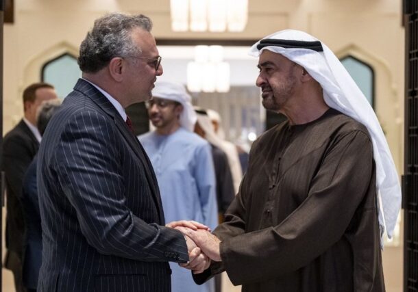 US envoy Massad Boulus shakes hands with UAE president Mohamed bin Zayed after a meeting held on January 8, 2026