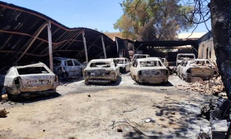 An auto repair workshop in Khartoum stands in ruins after being completely destroyed during the fighting in the capital, on May 17, 2023.