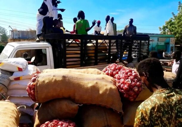 Commercial trucks arrive at the Kadugli market, Feb. 8, 2026. Food prices in the South Kordofan capital fell sharply after the Sudanese army broke a two-year blockade.