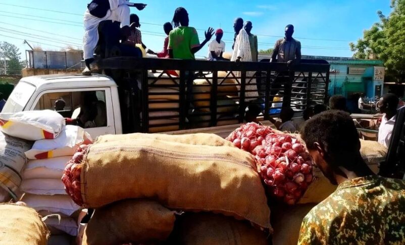 Commercial trucks arrive at the Kadugli market, Feb. 8, 2026. Food prices in the South Kordofan capital fell sharply after the Sudanese army broke a two-year blockade.