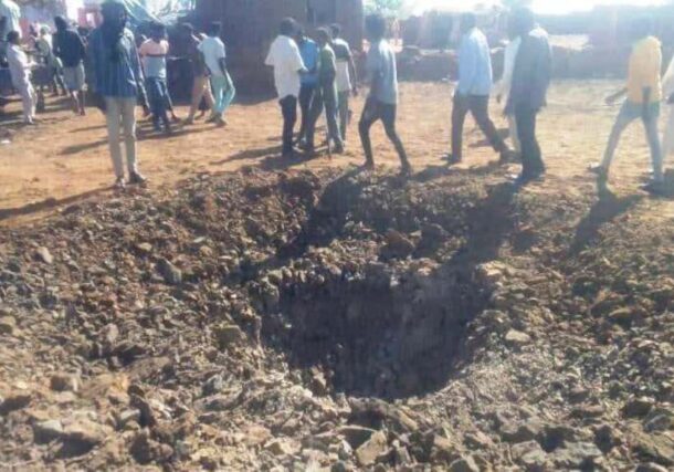 A crater caused by an air strike is seen in the Abu Zabad area of West Kordofan, Sudan, July 2025.