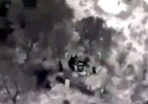 Photo from a video by the Sudanese army shows a drone strike on an RSF air defence system in Abu Zabid, West Kordofan State, Feb. 15, 2026.