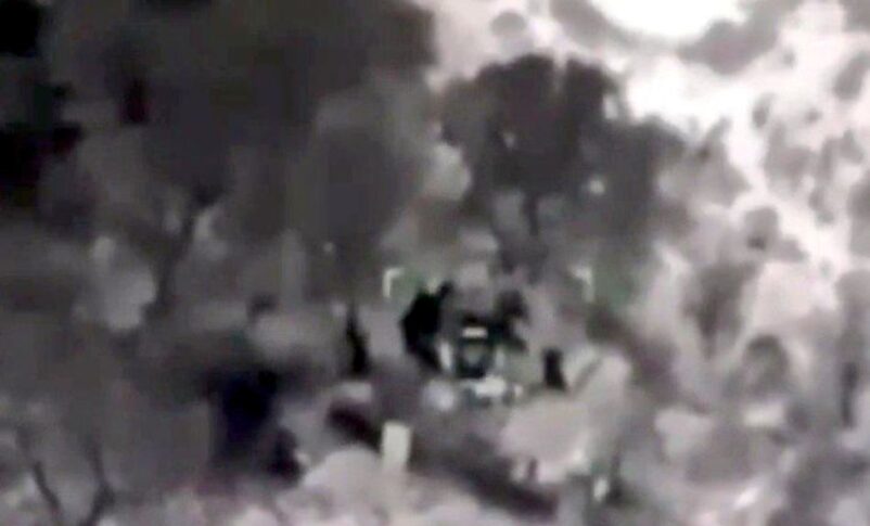 Photo from a video by the Sudanese army shows a drone strike on an RSF air defence system in Abu Zabid, West Kordofan State, Feb. 15, 2026.