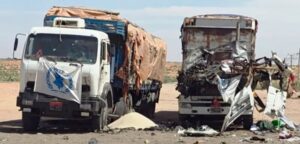 Humanitarian trucks hit by the RSF drone in Alla Karim area , North Kordofan on Feb 7, 2026