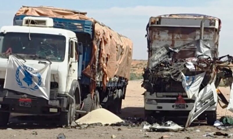Humanitarian trucks hit by the RSF drone in Alla Karim area , North Kordofan on Feb 7, 2026