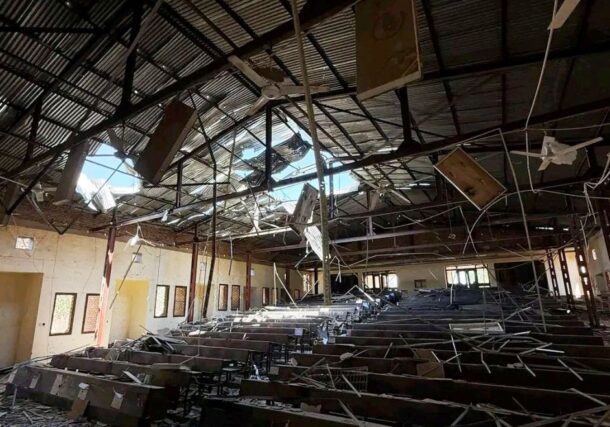 A hall at Kordofan University, El Obeid, destroyed by RSF strike attack on Feb 28, 2026.