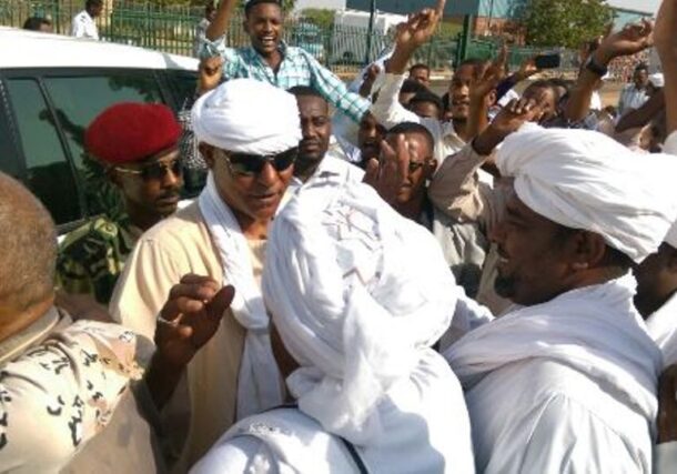 Musa Hilal welcomed by his supporters at Khartoum Airport. May 30, 2015 ST Saleh Ajab Aldor