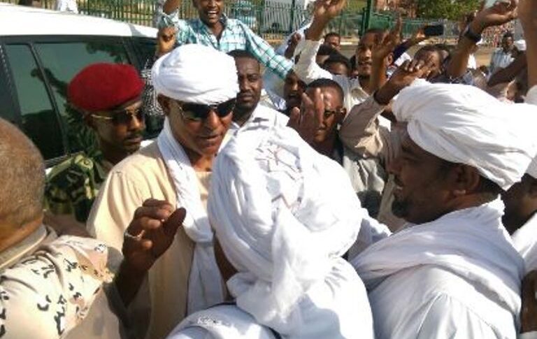 Musa Hilal welcomed by his supporters at Khartoum Airport. May 30, 2015 ST Saleh Ajab Aldor