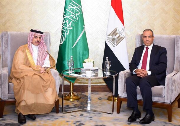 Saudi foreign minister Faisal bin Farhan received by his Egyptian counterpart in Alamein, Egypt on July 17, 2025