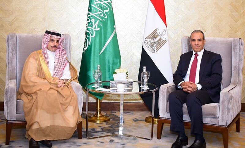 Saudi foreign minister Faisal bin Farhan received by his Egyptian counterpart in Alamein, Egypt on July 17, 2025
