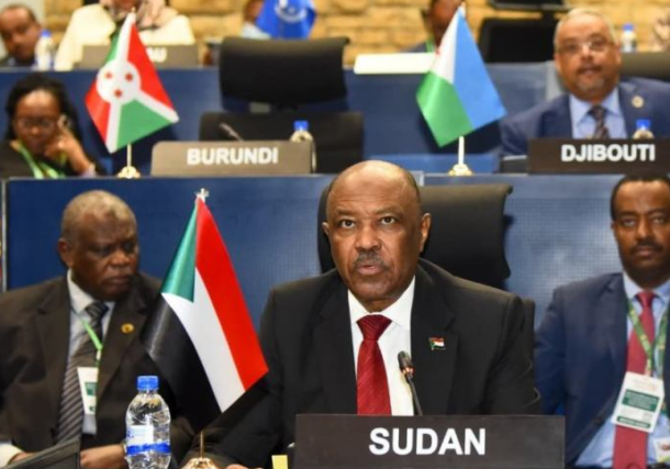 Sudanese Foreign Minister Mohieddin Salem addresses an informal session of the African Union Peace and Security Council in Addis Ababa, Ethiopia, February 12, 2026.