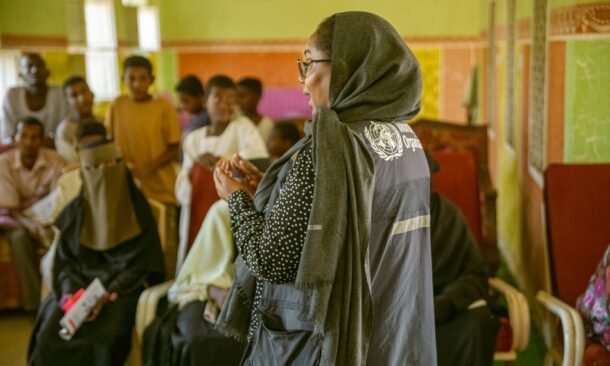 A WHO health worker speaks during a community outreach session focused on hepatitis prevention and screening in Sudan’s Al-Jazirah state, WHO file photo