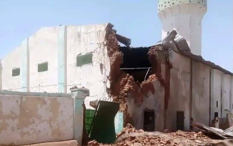 A mosque in El Fasher destroyed by the RSF attack