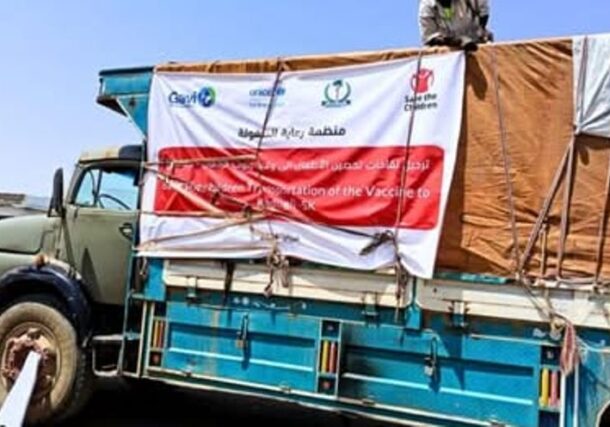 A truck carrying 18 metric tons of essential vaccines arrives in Kadugli, South Kordofan, over the weekend of March 2, 2026.